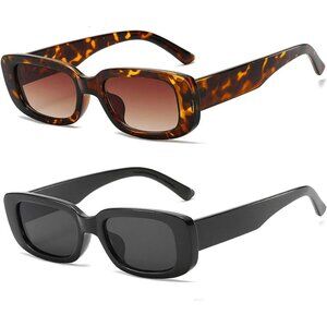 Trendy Rectangle Black Leopard Sunglasses Women Men Retro Square Fashion Shades